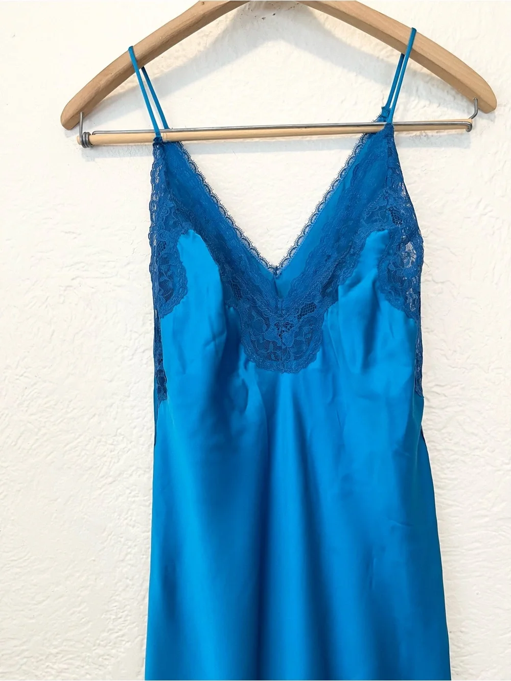 Vintage Slip Dress Chemise Blue Satin Lace Trim size Small S Romantic Fairy - Picture 8 of 13